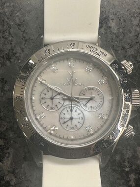 Women Michele Watch with White Silicone Band